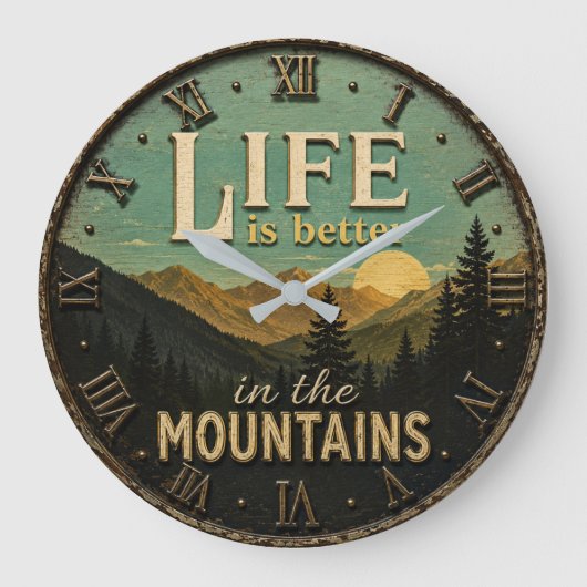 Life Is Better in the Mountains Rustic Grote Klok (Voorkant)