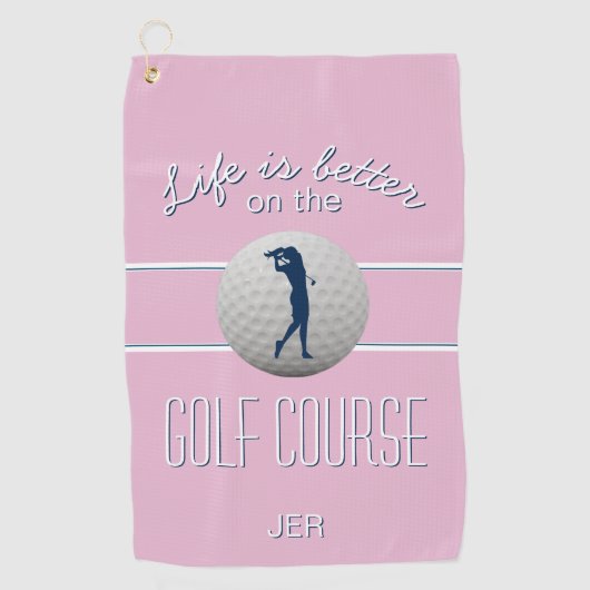 Life is Better Quote Golf Monogrammed Pink Golfhanddoek (Voorkant)