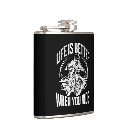 Life is Better When You Ride Motorcycle Skull Heupfles (Rechts)