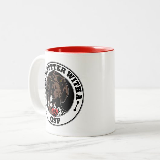 Life Is Better With A GSP Dog Breed Tweekleurige Koffiemok (Voorkant links)