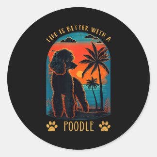 Life Is Better With A Odle Sunset Beach Retro Dog  Ronde Sticker