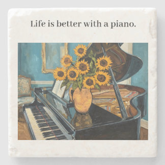 Life is better with a piano - beautiful art! stenen onderzetter