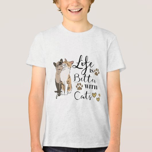 Life Is Better With Cats Better Together 🐱🐱 Purr Tri-Blend Shirt (Voorkant)