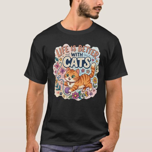  Life is Better With Cats Watercolor Illustration T-shirt (Voorkant)