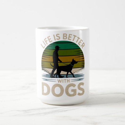 Life Is Better With Dogs Retro Sunset T-Shirt  Koffiemok (Center)