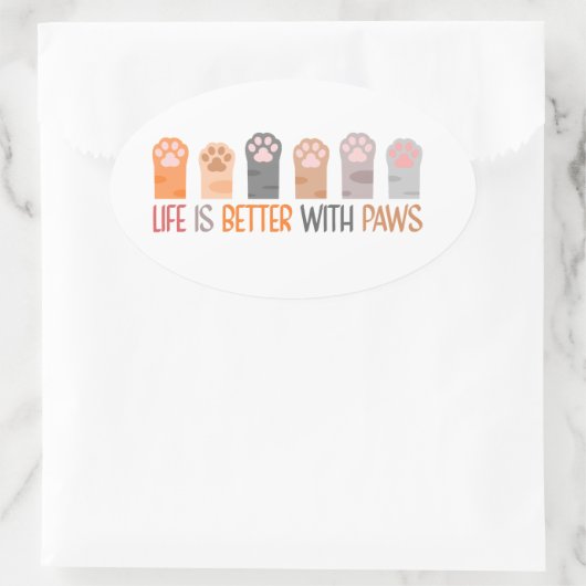 Life is Better with Paws Ovale Sticker (Tas)