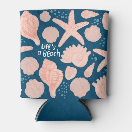 LIFE IS EEN BEACH, een roze patroon Blikjeskoeler (Voorkant)