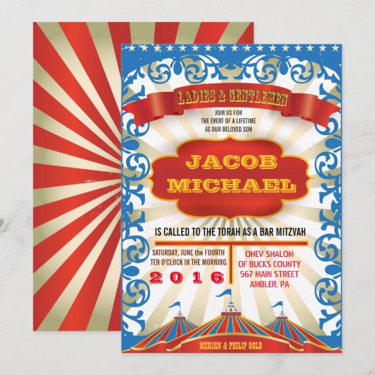 LIFE IS EEN CIRCUS Bat Bar Mitzvah uitnodiging (Voorkant / Achterkant)