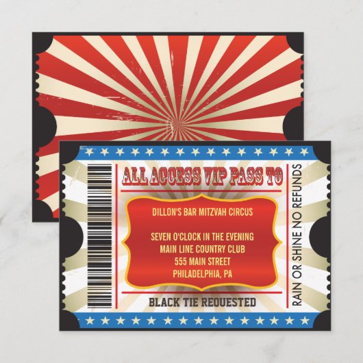 LIFE IS EEN CIRCUS Bat Bar Mitzvah uitnodiging (Voorkant / Achterkant)