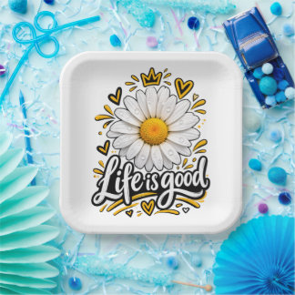 Life Is Good Daisy Flower Square Paper Plates Papieren Bordje