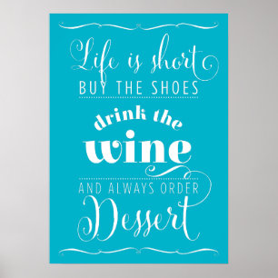 LIFE IS KORT moderne typografie motivatie blauw Poster