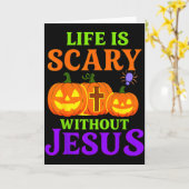 Life Is Scary Without Jesus Christian Halloween _1 Kaart (Gele Bloem)