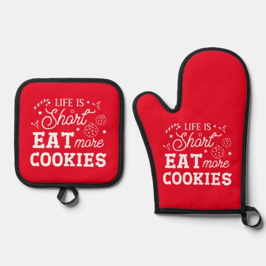 Life Is Short Eat More Cookies Christmas Ovenwant & Pannenlap Set (Voorkant)