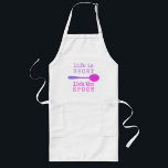 Life is Short Funny Quote Purple and Pink Lang Schort<br><div class="desc">Fun Baker's Apron with typography design and funny quote which reads "Life is Short,  Lick the Spoon". The wording is lettered in trendy type writer text with a wooden spoon in a fun color palette of purple and pink. Een playful gift voor een baker,  cook of chef.</div>