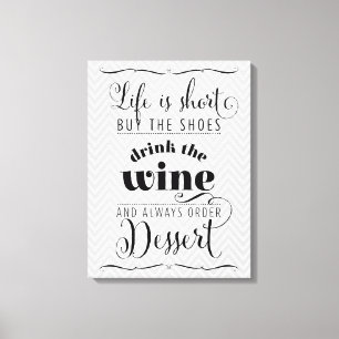 LIFE IS SHORT moderne typografie motivatie grijs Canvas Afdruk