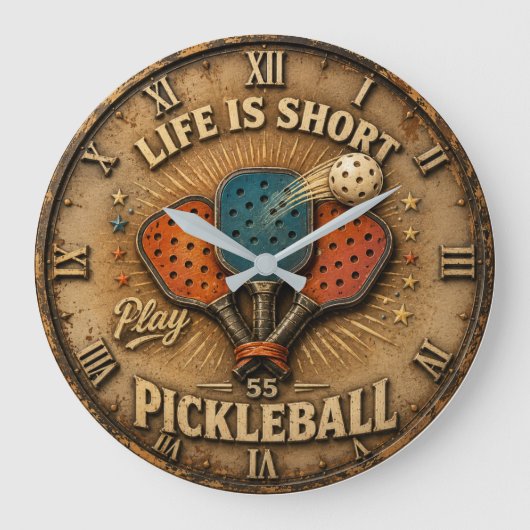Life Is Short Play Pickleball Grote Klok (Voorkant)