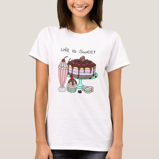 Life is Sweet | Cute Dessert Graphics T-shirt (Voorkant)
