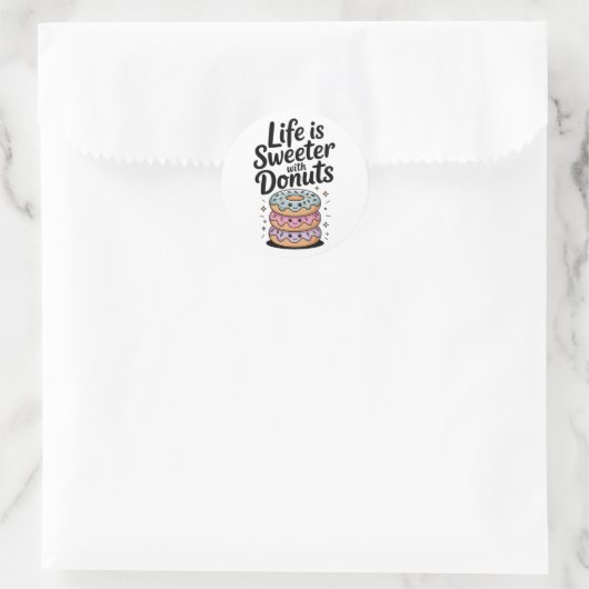 Life Is Sweeter With Donuts Ronde Sticker (Tas)