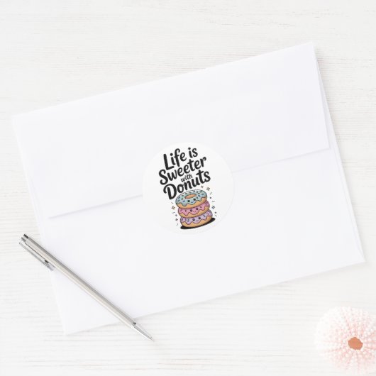 Life Is Sweeter With Donuts Ronde Sticker (Envelop)