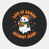 Life Is Y Without Jesus - Christian Halloween  Ronde Sticker (Voorkant)