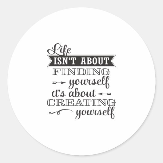 life isn't about in finding yourself it's about cr ronde sticker (Voorkant)