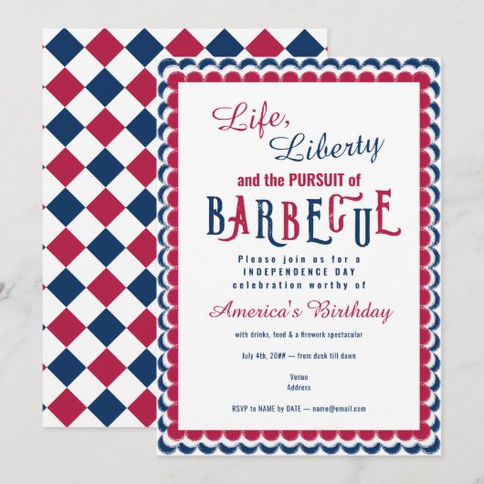 Life Liberty 4th of July Patriottische BBQ Vuurwer Kaart (Voorkant / Achterkant)