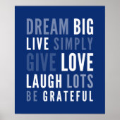 LIFE MANTRA positieve moderne typografie donkerbla Poster (Voorkant)