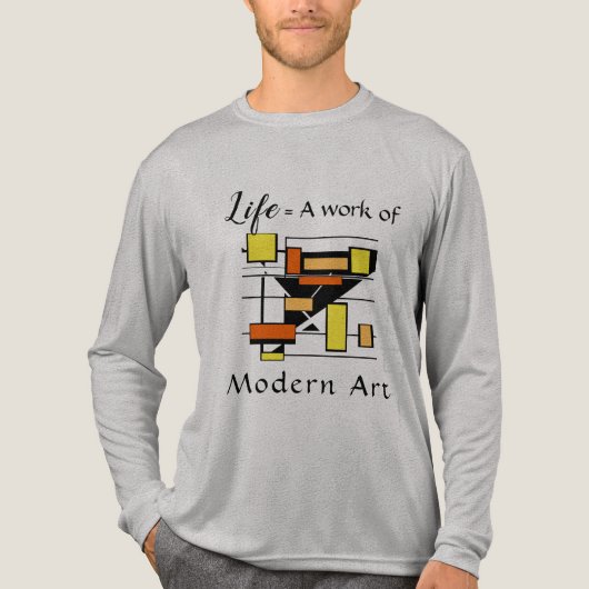 "Life, Modern Art" Sinaasappel, geel, zwarte vorme Tri-Blend Shirt (Voorkant volledig)