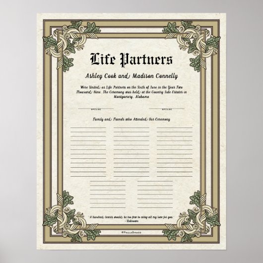 "Life Partners" Gastregister Weduwcertificaat Poster (Voorkant)