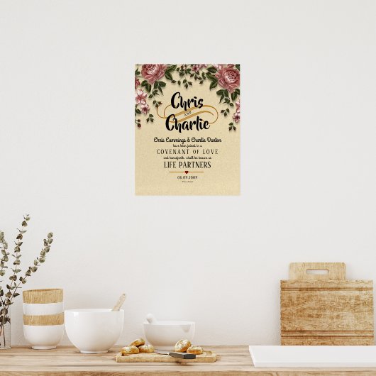 "Life Partners" Modern Floral Wedding Certificate Poster (Keuken)
