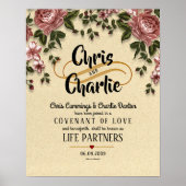 "Life Partners" Modern Floral Wedding Certificate Poster (Voorkant)