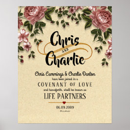 "Life Partners" Modern Floral Wedding Certificate Poster