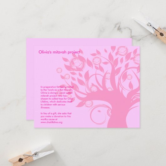Life Pink Bat Mitzvah Project Card Kaart (Voorkant / Achterkant in situ)