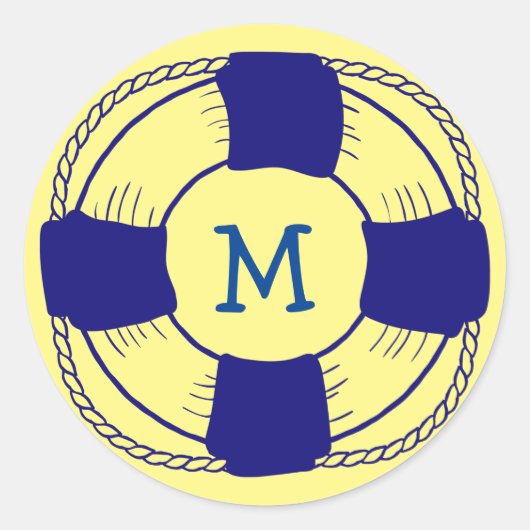 Life Preserver met Monogram Ronde Sticker (Voorkant)
