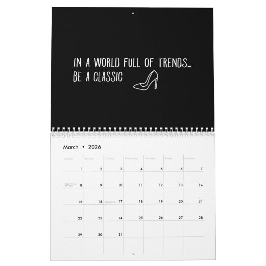 Life Quotes Zwart Wit Minimalist Kalender (Mar 2026)