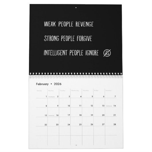 Life Quotes Zwart Wit Minimalist Kalender (Feb 2026)