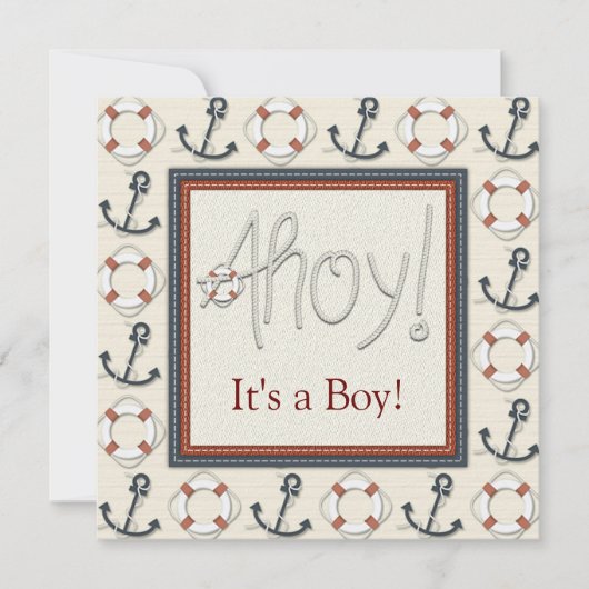 Life Ring Anker Boys Nautisch Baby shower Kaart (Voorkant)