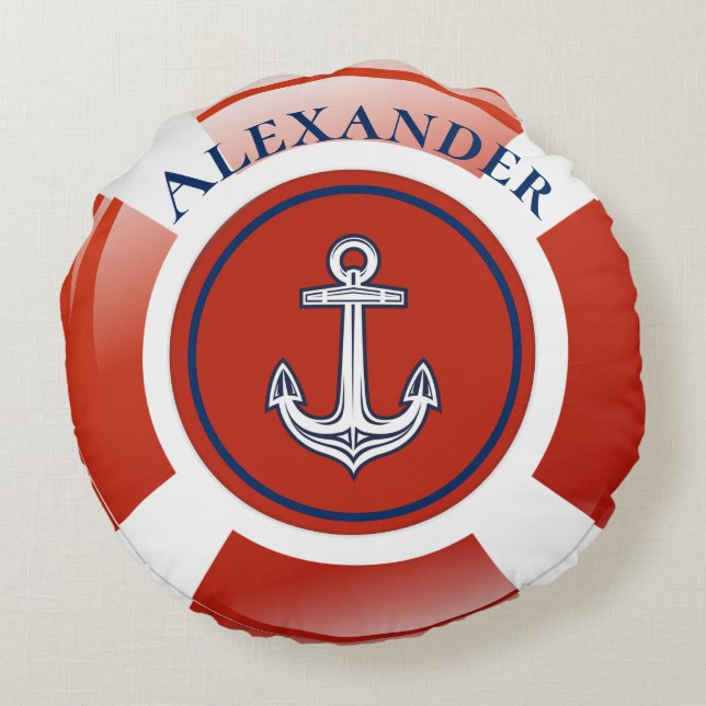 Life Ring Nautical Round Pillow Rond Kussen (Achterkant)