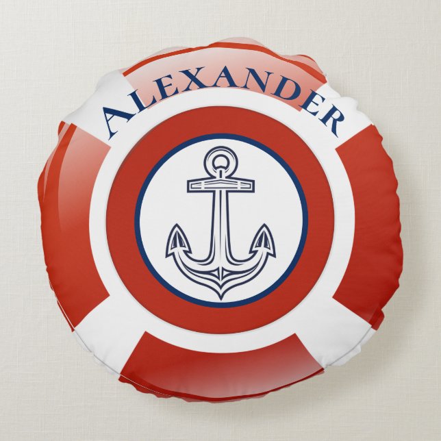 Life Ring Nautical Round Pillow Rond Kussen (Achterkant)