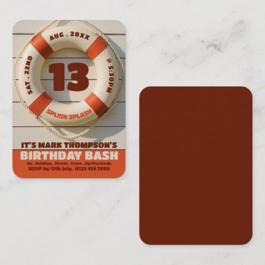 Life Ring, Pool Party Verjaardag Handout Tickets (Voorkant / Achterkant)