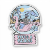 Life’s a Beach Skeleton Flamingo Float Sticker (Voorkant)