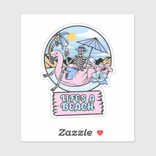 Life’s a Beach Skeleton Flamingo Float Sticker (Vel)