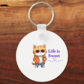 Life’s Sweet – Cute Cool Cat Design for Animal Lov Sleutelhanger (Voorkant)