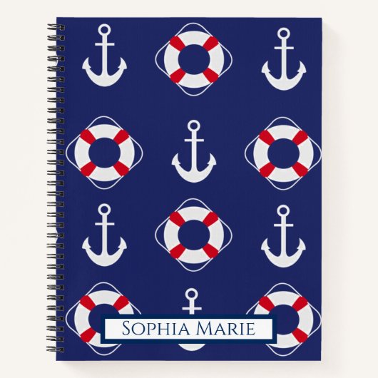 Life Savers & Anchors Nautical Pattern Notitieboek (Voorkant)
