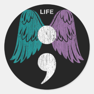 Life Semicolon Wings Suicide Awareness Mental Heal Ronde Sticker