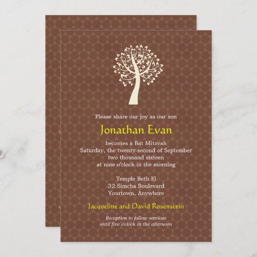 Life Star van David Pattern Bar-Bat Mitzvah Kaart (Voorkant / Achterkant)