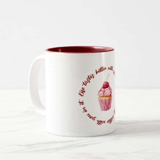 Life Tastes Better with You |Cute Love Quote Mug Tweekleurige Koffiemok (Voorkant links)