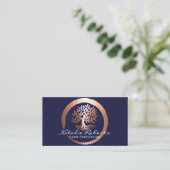 Life Tree Gold Circle Yoga Wellness Spa Navy Blue Visitekaartje (Staand voorkant)