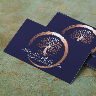 Life Tree Gold Circle Yoga Wellness Spa Navy Blue Visitekaartje