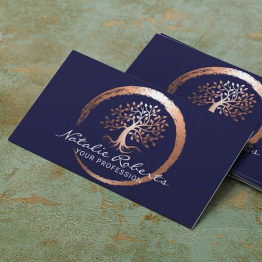 Life Tree Gold Circle Yoga Wellness Spa Navy Blue Visitekaartje